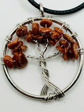 Tree of Life Pendant Brown Goldstone Natural Crystal Stones Healing